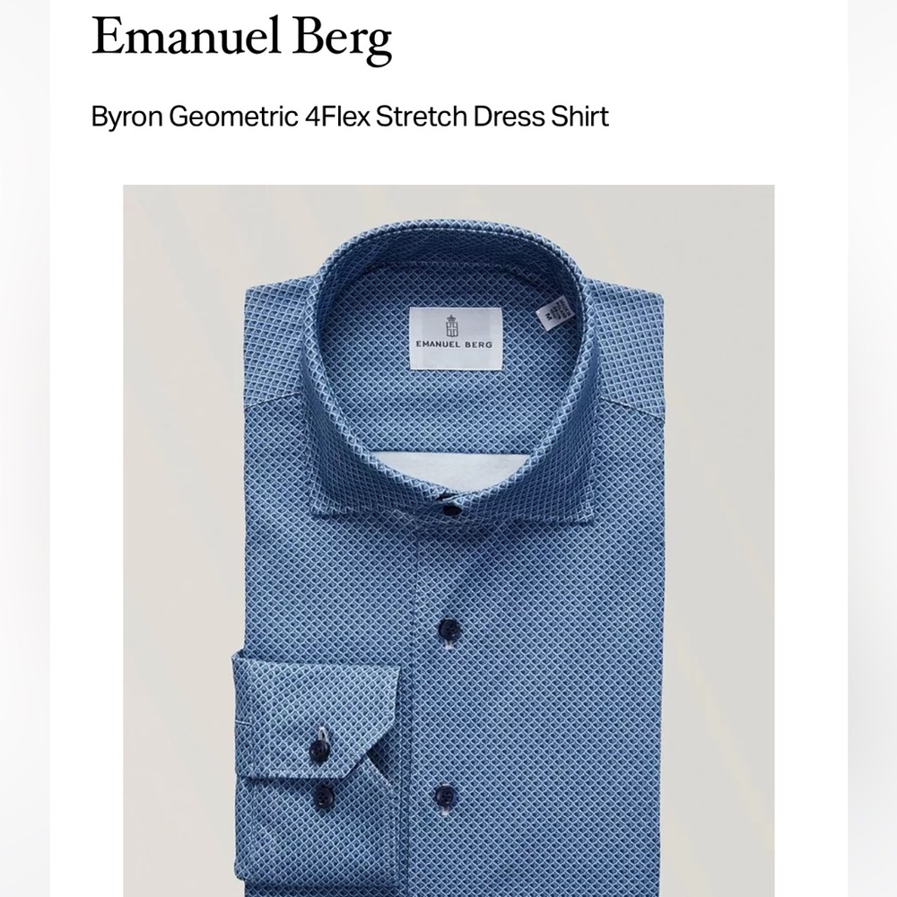 EMANUEL BERG Byron Geometric 4Flex Stretch Dress Shirt in XXL Mid Blue like new
